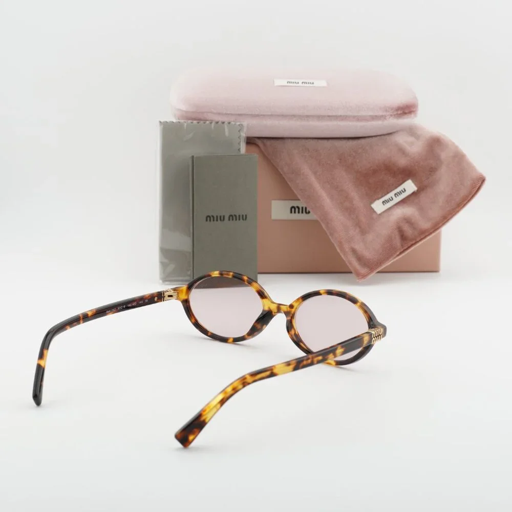 Miu Miu MU04ZS 14L4I0 Oval Sunglasses – Honey Havana\Pink - Picture 4 of 9